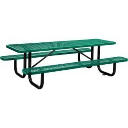 GLOBAL EQUIPMENT 8 ft. Rectangular Outdoor Steel Picnic Table, Expanded Metal, Green 277153GN